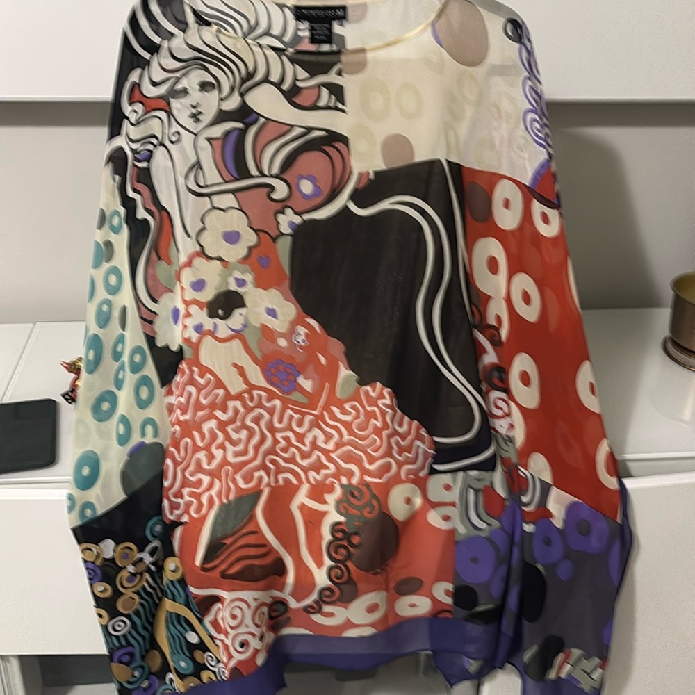 METROPOLITAN MUSEUM OF ART NYC Pure Silk Georgette Art To Wear Blouse One Size M